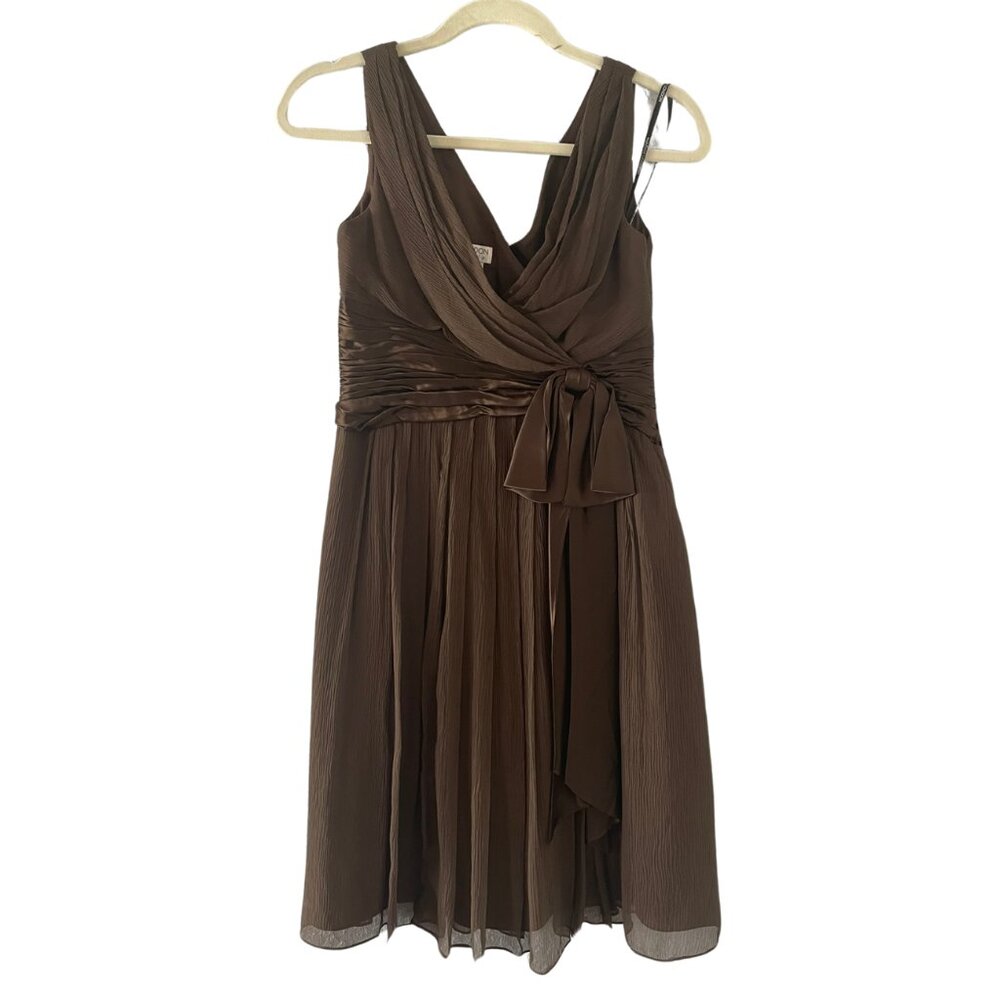 Maggy London Petite Brown Silk Dress with Sash - Size 6P